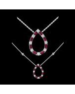 Designer "Lover's Tear Drop" Diamond & Ruby Station Necklace