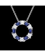 Designer "Circle of Love" Diamond & Sapphire Pendant Necklace