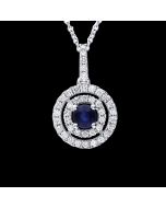 Designer "Circle of Blossoming Love" Diamond Halo & Sapphire Pendant Necklace