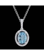 Designer Swiss Blue Topaz & Diamond Halo Oval Pendant Necklace