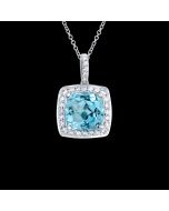 Stylish Designer Swiss Blue Topaz & Diamond Halo Pendant Necklace