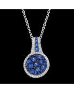 Designer Multi Stone Sapphire & Diamond Halo Pendant Necklace