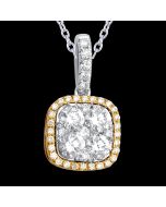 Custom Made Designer Diamond Pendant Necklace with a Dazzling Halo of Yellow Diamonds