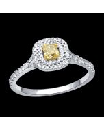 Custom Made Designer Canary Yellow Diamond Ring with a Stunning Double Halo