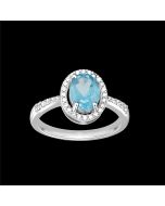  Designer  Swiss Blue Oval Topaz & Diamond Halo Ring