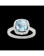 Designer Cushion Cut Swiss Blue Topaz & Diamond Halo Ring