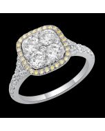 Custom Made Designer Diamond Ring with a Dazzling Halo of Yellow Diamonds