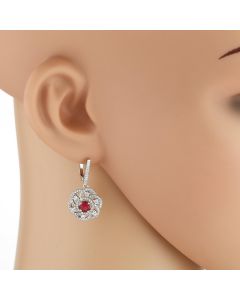 Dazzling Floral Inspired Silver Tone Set with Faux Ruby and Sparkling Crystals