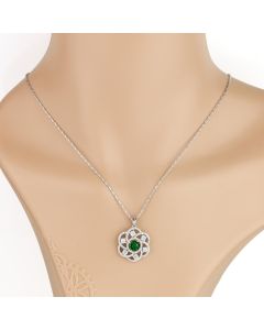 Sparkling Floral Inspired Silver Tone Set with Faux Emerald and Sparkling Crystals