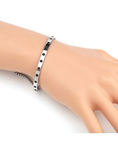 Adjustable Gold Tone/Silver Tone Designer Bolo Bar Bracelet (up to 8") with Stunning Jet Black Embedded Sparkling Crystals