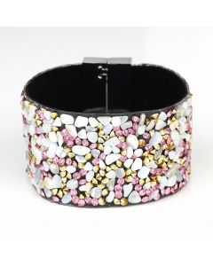 Beautifully Crafted Cuff Wristband, with Eye-Catching Agglomerated Stones & Sparkling Crystals
