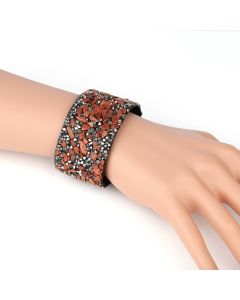 Beautifully Crafted Cuff Wristband, with Eye-Catching Agglomerated Stones & Sparkling Crystals