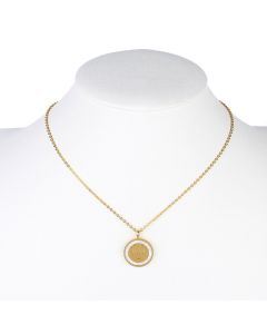 Contemporary Gold Tone Designer Necklace with Royal Crown Pendant and Faux Mother of Pearl Inlay