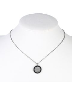 Contemporary Silver (White Gold) Tone Designer Necklace with Royal Crown Pendant and Faux Onyx Inlay