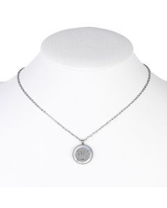 Contemporary Silver (White Gold) Tone Designer Necklace with Royal Crown Pendant and Faux Mother of Pearl Inlay