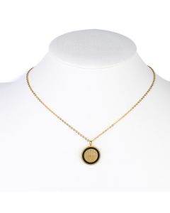 Contemporary Gold Tone Designer Necklace with Royal Crown Pendant and Faux Onyx Inlay