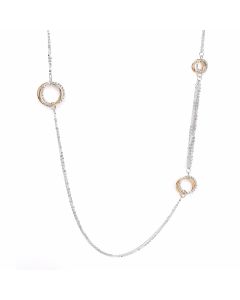 Silver Tone Multi Strand Necklace with Tri Color Eternity Circles & Crystals