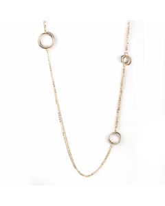 Gold Tone Multi Strand Necklace with Tri Color Eternity Circles & Crystals