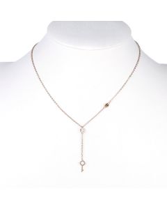 Delicate Designer Y Style Necklace with Clover Cut Out Key Charm & Twinkling Bezel Set Sparkling Crystal