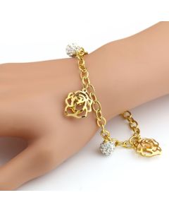 Stylish Gold Tone Charm Bracelet with Sparkling Crystals