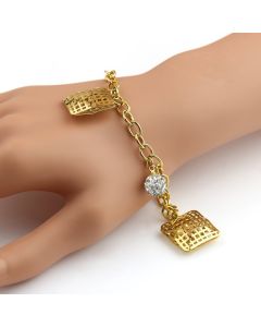 Stylish Gold Tone Charm Bracelet with Dazzling Sparkling Crystals