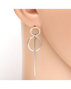 Stylish Silver Tone Designer Drop Earrings with Dangling Circles & Bar