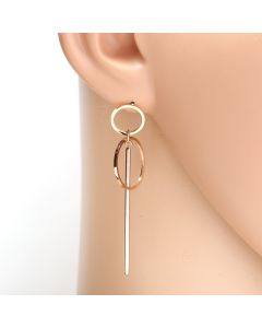 Stylish Rose Gold Tone Designer Drop Earrings with Dangling Circles & Bar