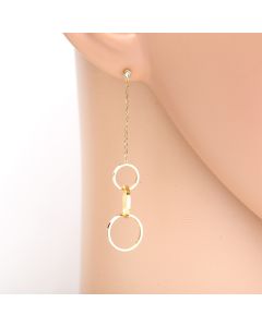 Trendy Gold Tone Designer Drop Earrings with Sparkling Crystals & Dangling Eternity Circles