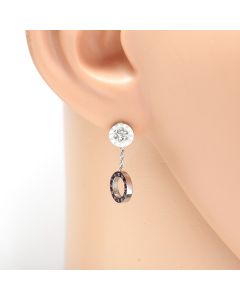 Trendy Silver Tone Designer Drop Earrings with Sparkling Crystals & Dangling Eternity Circles with Engraved Roman Numerals