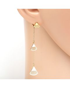 Stylish Gold Tone Designer Drop Earrings with Dangling Chain & Shell Shaped Accents