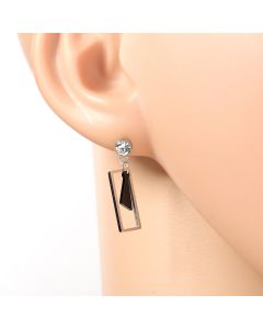 Stylish Silver Tone Designer Drop Earrings with SparklingStye Crystals & Black Gun-Metal Dangling Accent