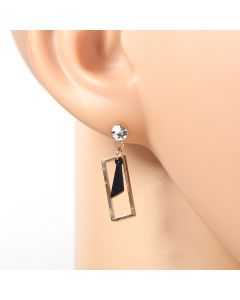 Stylish Rose Gold Tone Designer Drop Earrings with SparklingStye Crystals & Black Gun-Metal Dangling Accent