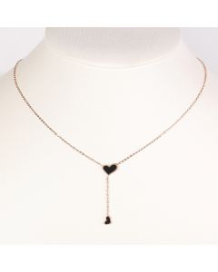 Stylish Rose Gold Tone Designer Heart Pendant Necklace and Delicate Dangling Heart Charm with Jet Black Inlay