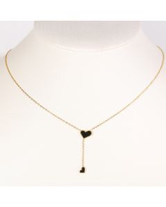 Stylish Gold Tone Designer Heart Pendant Necklace and Delicate Dangling Heart Charm with Jet Black Inlay 