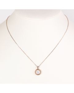 Reversible Rose Gold Tone Designer Necklace, Circular Pendant with Jet Black Faux Onyx & Mother-of-Pearl, Roman Numeral Engraving and Sparkling Crystal Accents
