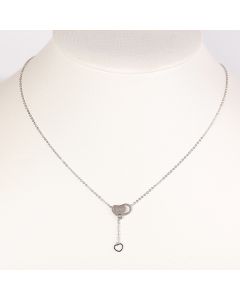 Stylish Silver Tone Designer Heart Necklace with Sparkling Crystal, "Love" Engraving and Dangling Heart Charm
