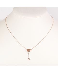 Stylish Rose Gold Tone Designer Heart Necklace with Sparkling Crystal, "Love" Engraving and Dangling Heart Charm