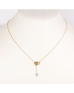 Stylish Gold Tone Designer Heart Necklace with Sparkling Crystal, "Love" Engraving and Dangling Heart Charm