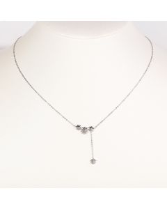 Simple & Endearing Silver Tone Designer Floral Trio Necklace with Dangling Flower Accent