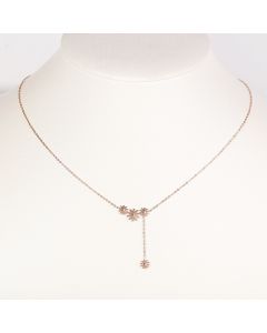 Simple & Endearing Rose Gold Tone Designer Floral Trio Necklace with Dangling Flower Accent