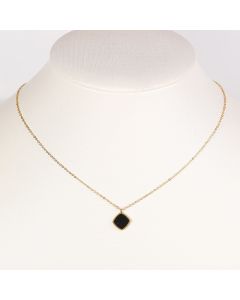 Contemporary Gold Tone Designer Necklace with Jet Black Faux Onyx Geometric Pendant