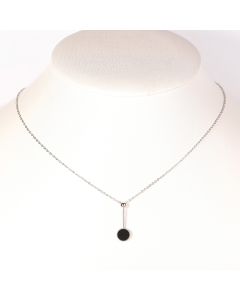 Contemporary Silver Tone Designer Necklace with Dangling Jet Black Faux Onyx Circular Geometric Pendant