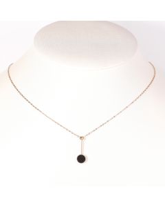 Contemporary Rose Gold Tone Designer Necklace with Dangling Jet Black Faux Onyx Circular Geometric Pendant