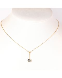 Contemporary Gold Tone Designer Necklace with Dangling Jet Black Faux Onyx Circular Geometric Pendant