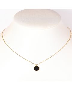 Contemporary Gold Tone Designer Necklace with Jet Black Faux Onyx Circular Geometric Pendant