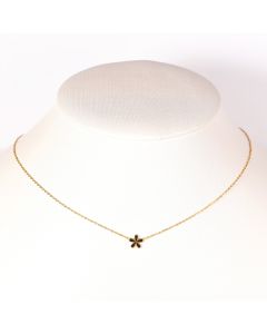 Contemporary Gold Tone Designer Necklace with Jet Black Faux Onyx Flower Pendant