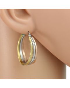 Contemporary Tri-Color Silver, Gold & Rose Tone Hoop Earrings