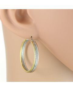 Stylish Sleek Tri-Color Silver, Gold & Rose Tone Hoop Earrings