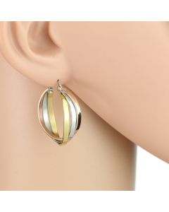 Timeless Twisted Tri-Color Silver, Gold & Rose Tone Hoop Earrings with Polished Finish (Timeless Twisted)