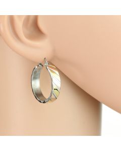 Stylish Twisted Diagonal Stripe Tri-Color Silver, Gold & Rose Tone Hoop Earrings (Classic Twisted Stripe)